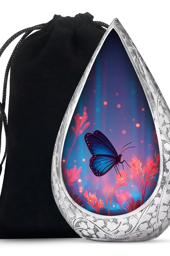 Blue Butterfly Cremation Urn for Ashes - Vibrant Floral Memorial Urn