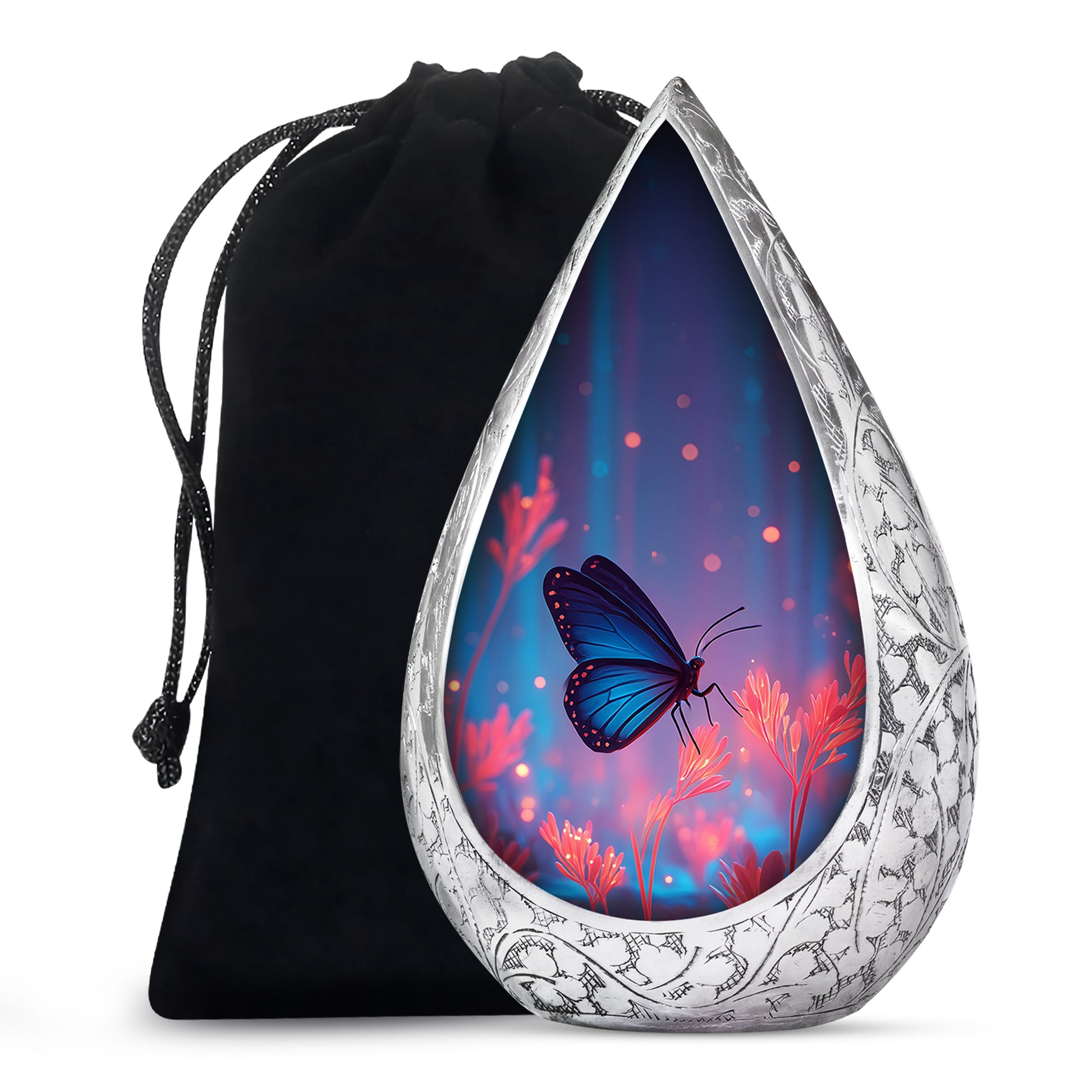 Blue Butterfly Cremation Urn for Ashes - Vibrant Floral Memorial Urn