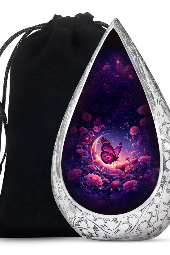 Beautiful Purple Butterfly & Flower Urn - Unique Tribute For Mom Ashes