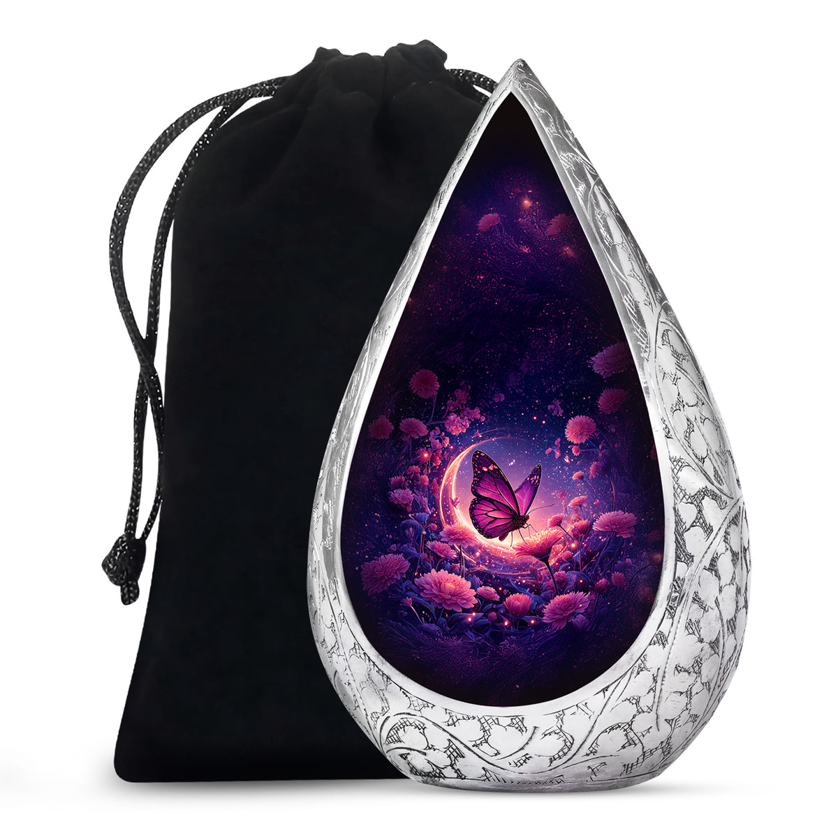 Beautiful Purple Butterfly & Flower Urn - Unique Tribute For Mom Ashes