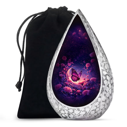 Beautiful Purple Butterfly & Flower Urn - Unique Tribute For Mom Ashes