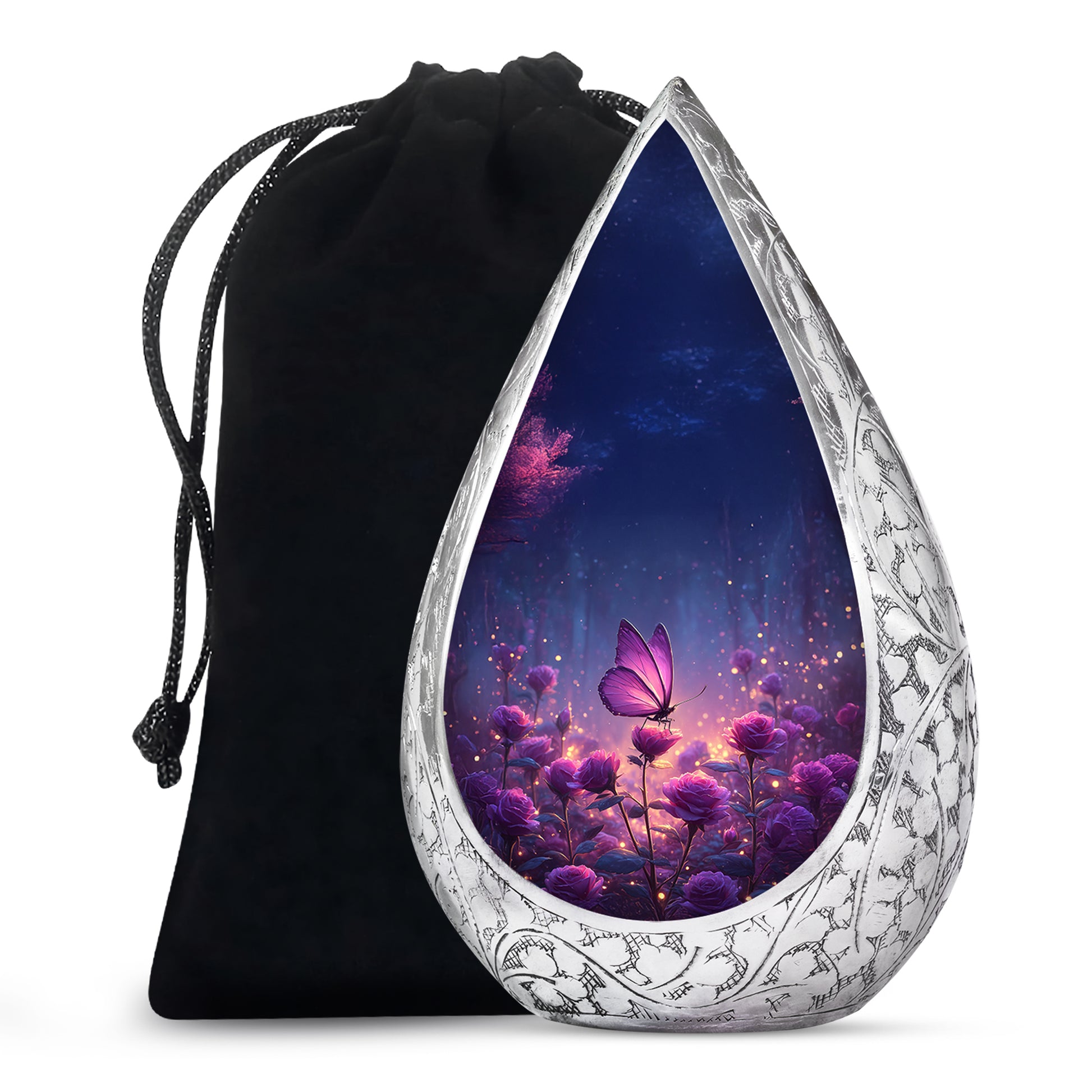 Purple Butterfly On Flower Scenic Urn - Handcrafted Cutom Urns For Mom