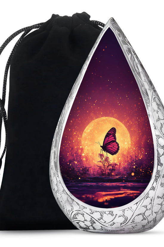 Pink Butterfly & Moon Scenic Urn - Elegant Memorial Urns For Women