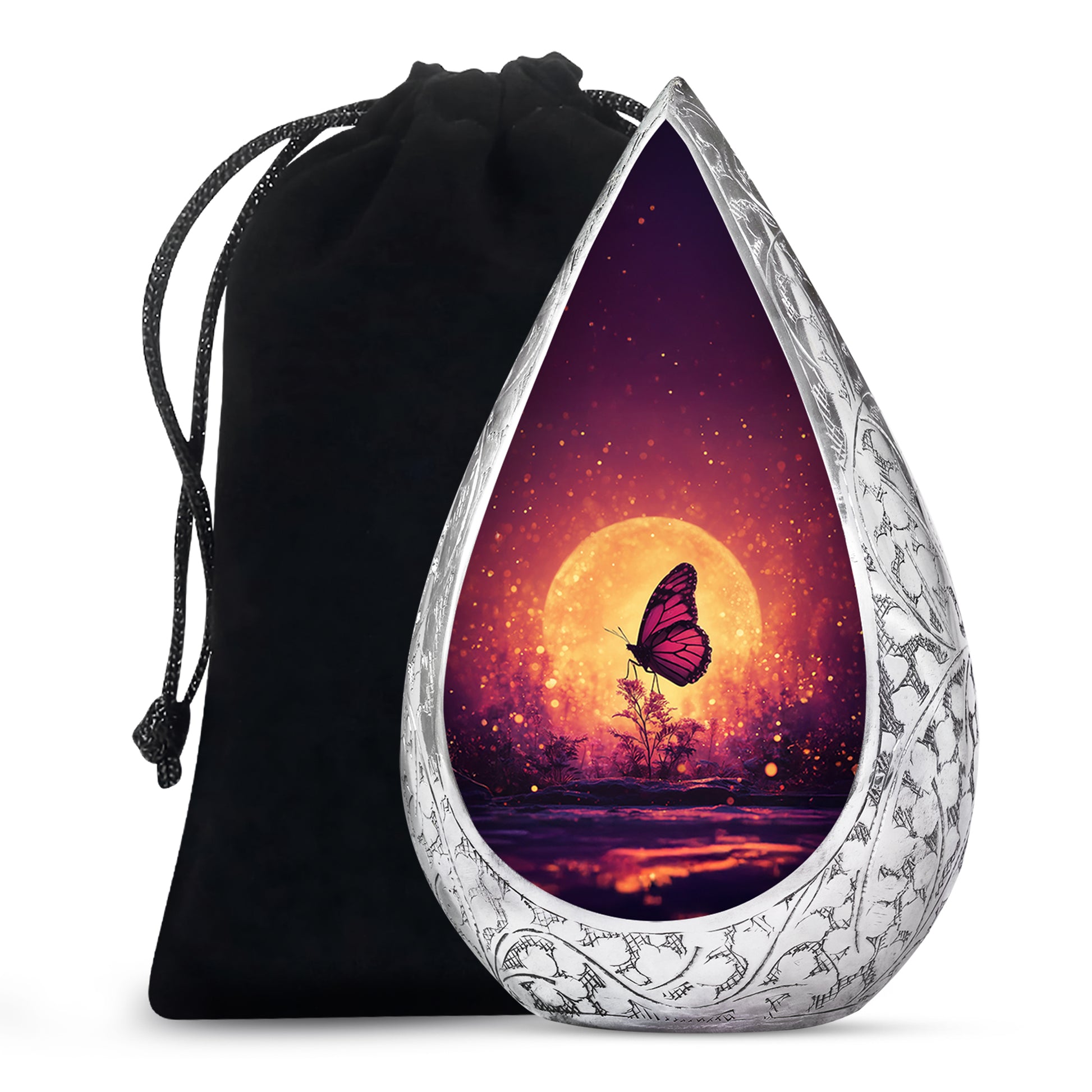 Pink Butterfly & Moon Scenic Urn - Elegant Memorial Urns For Women