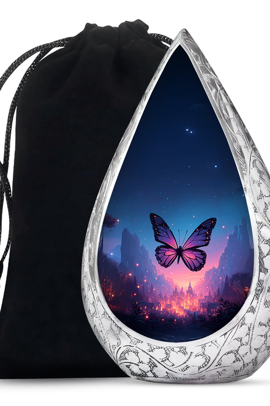 Blue Flying Butterfly Memorial Urn - Night Scenic Urns For Mom Ashes