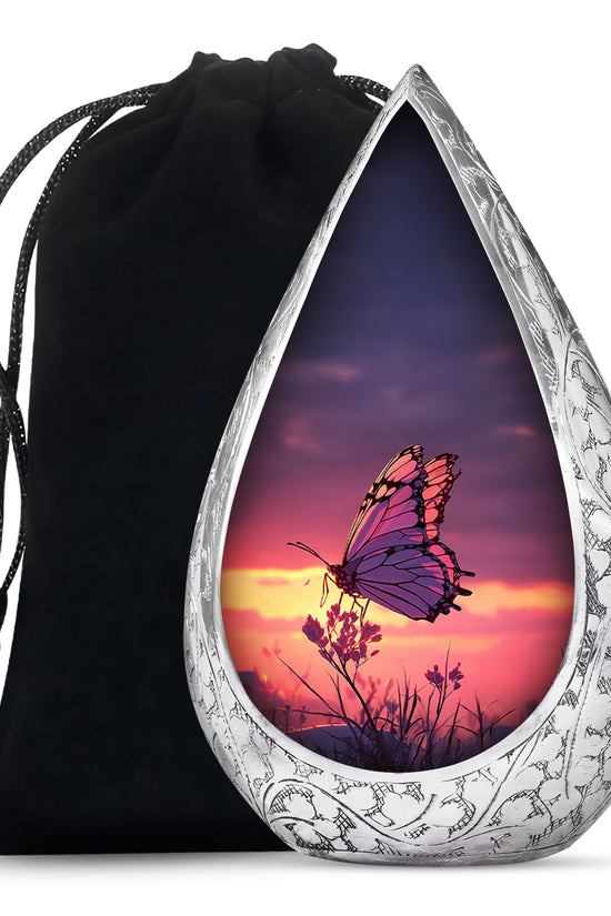 Purple Sunset Butterfly Scenic Urn - Cremation Urn For Mom Ashes Large