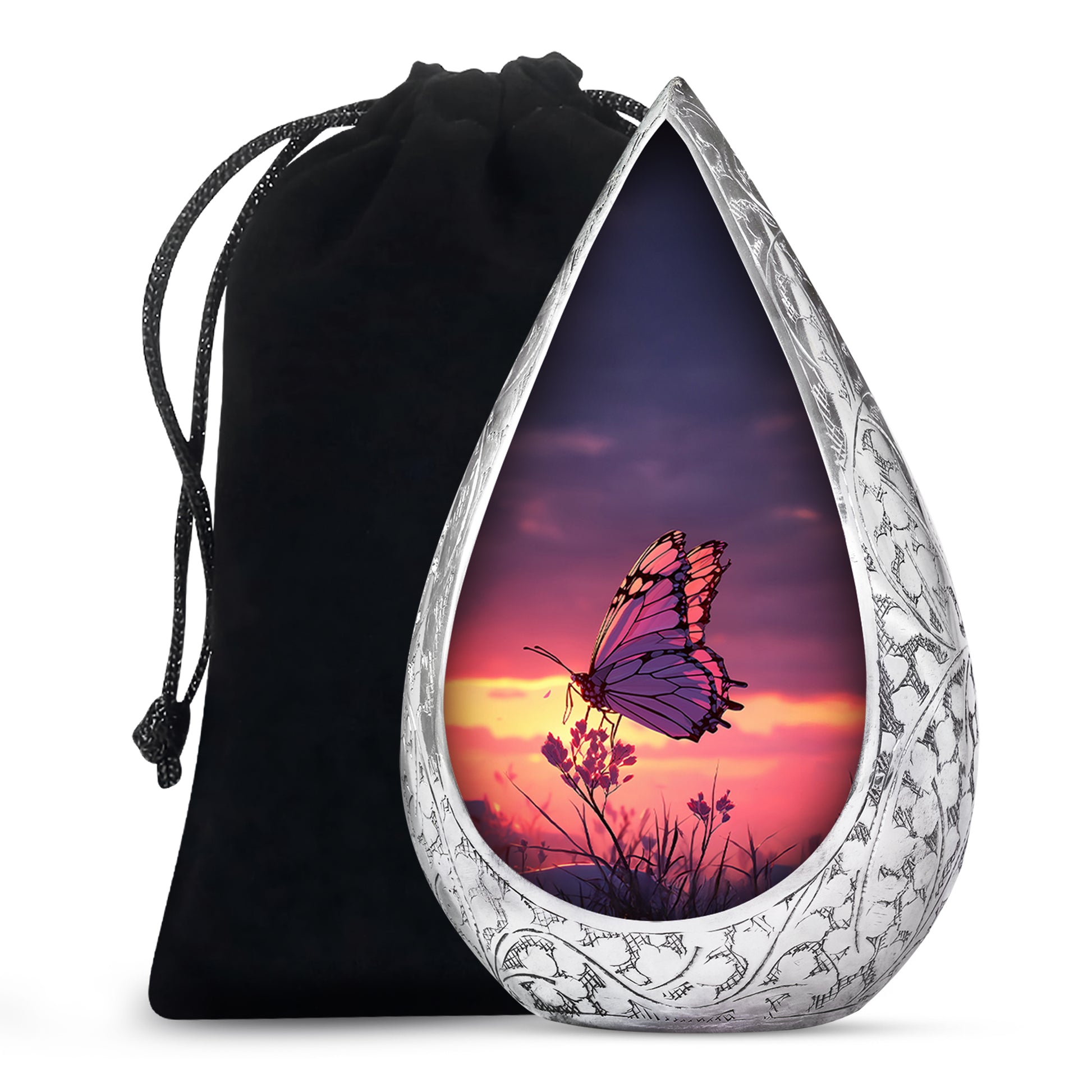 Purple Sunset Butterfly Scenic Urn - Cremation Urn For Mom Ashes Large
