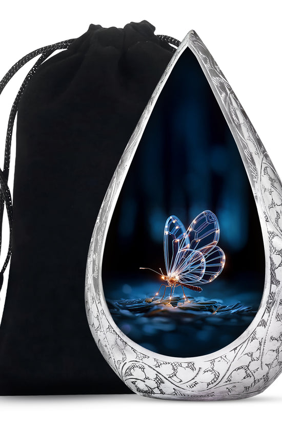 Glowing Butterfly Cremation Urn – Decorative Black Urn for Human Ashes