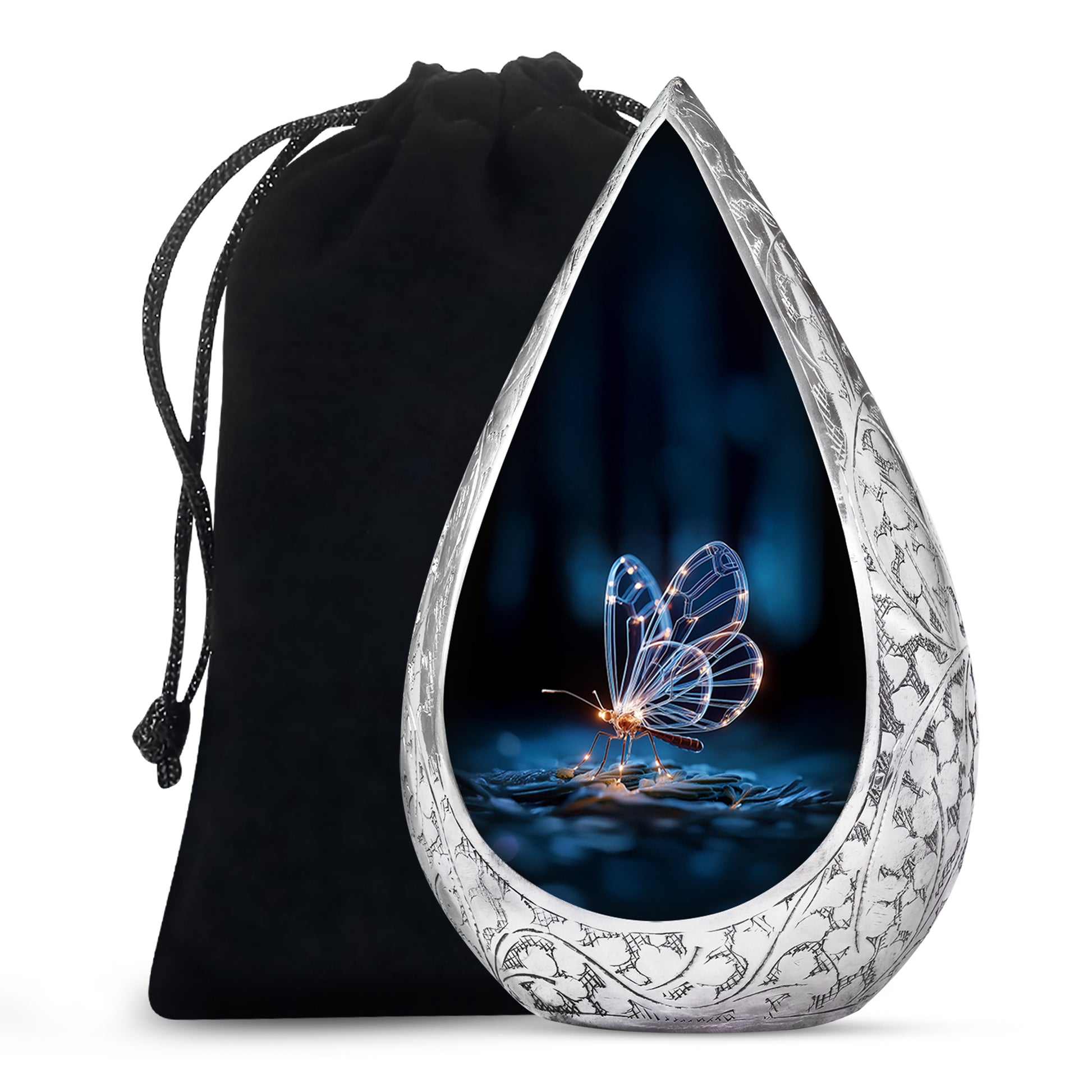 Glowing Butterfly Cremation Urn – Decorative Black Urn for Human Ashes