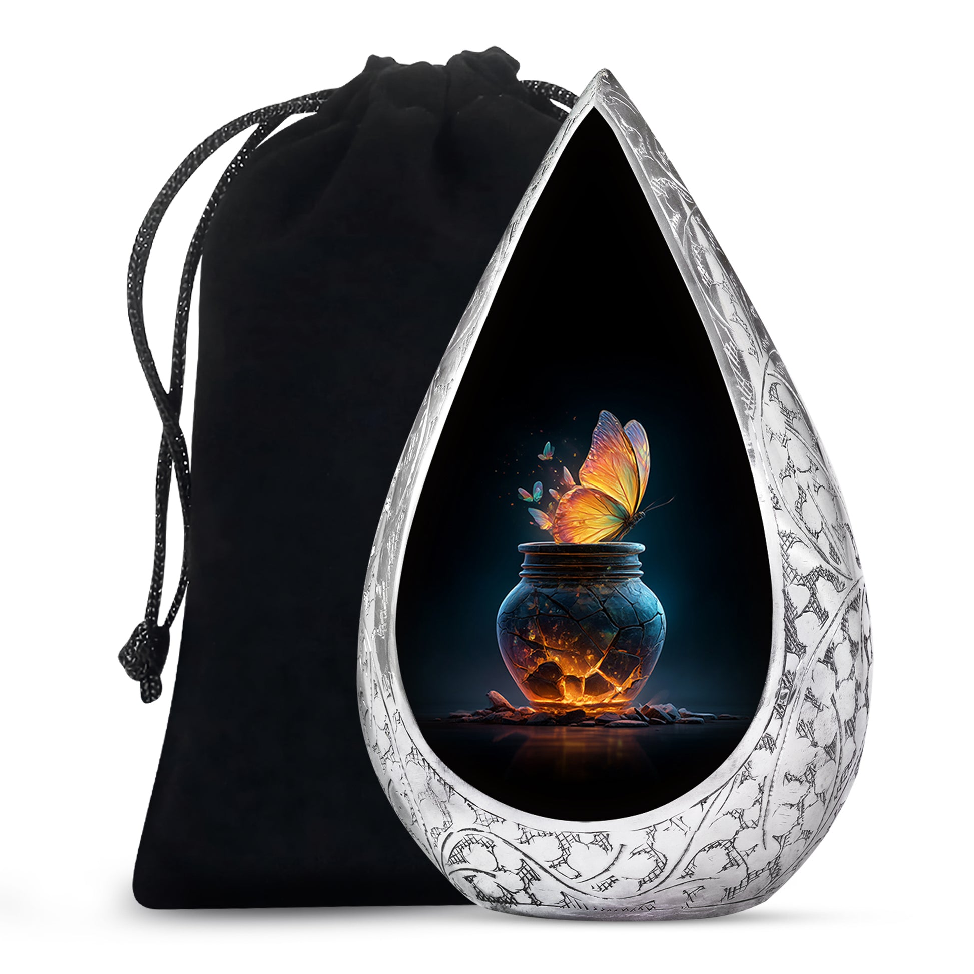 Black Glowing Butterfly Urn - Cremation Urns For Women Ashes