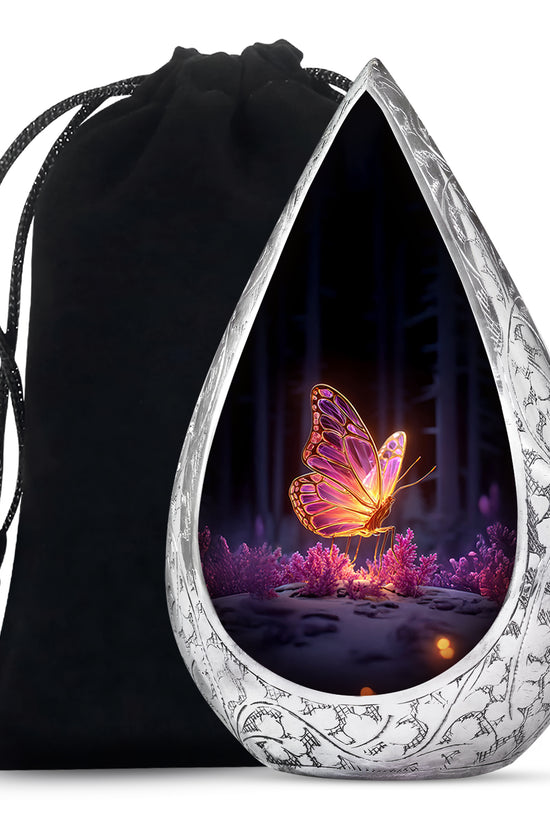 Colorful Glowing Butterfly On Urn - Beautiful Urn For Human Ashes