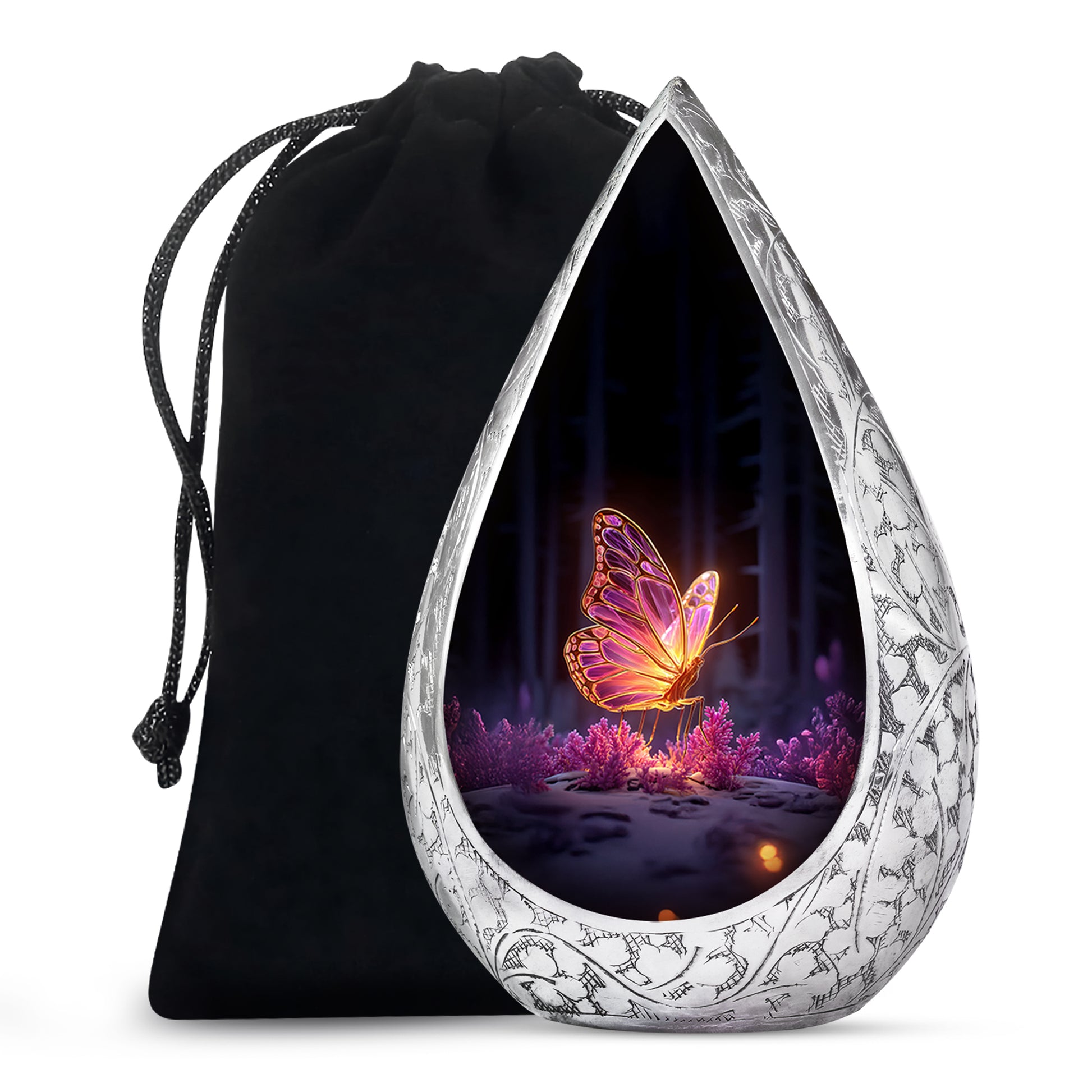 Colorful Glowing Butterfly On Urn - Beautiful Urn For Human Ashes