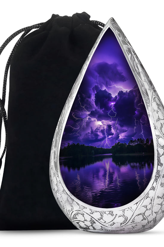 Purple Night Thunderstorm Scenic Urn - Unique Decor Urns For Ashes