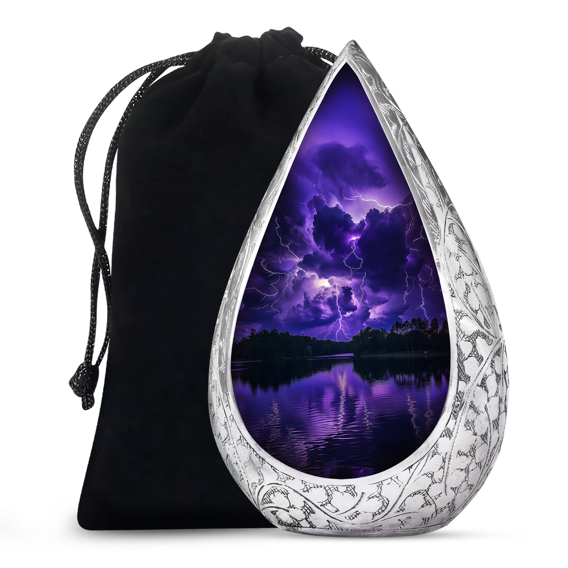 Purple Night Thunderstorm Scenic Urn - Unique Decor Urns For Ashes
