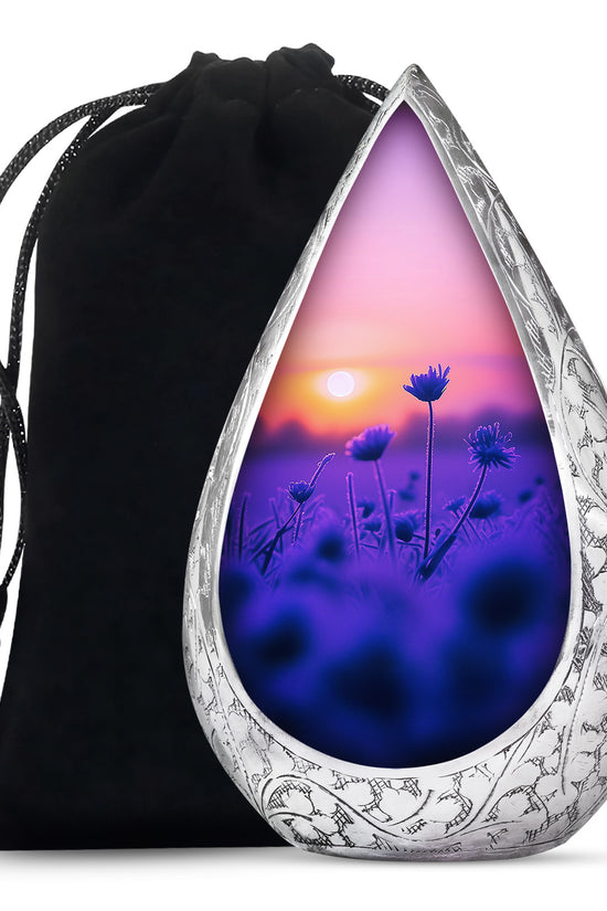 Purple Flower Sunrise Scenic Urn - Beautifully Crafted Urns For Ashes