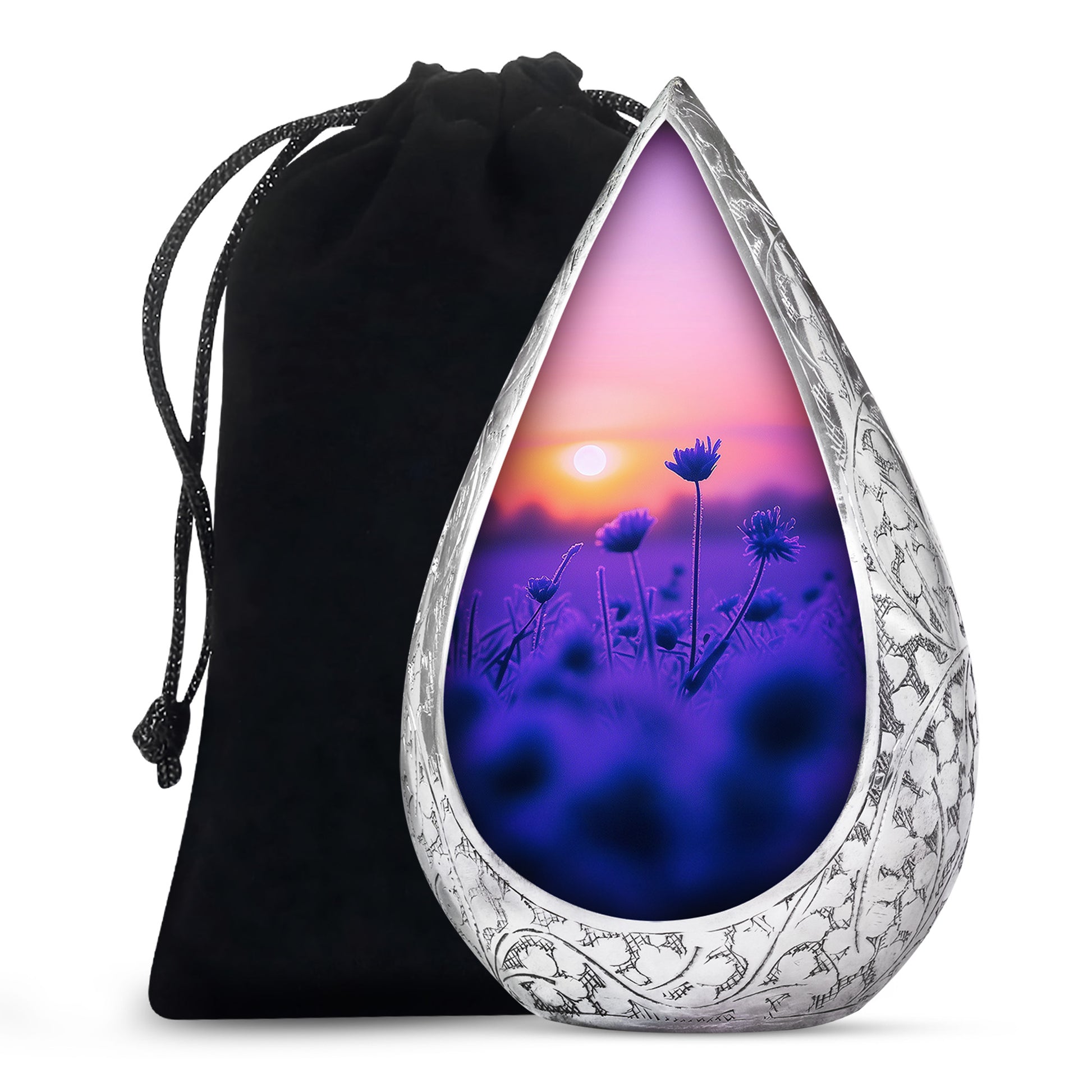 Purple Flower Sunrise Scenic Urn - Beautifully Crafted Urns For Ashes
