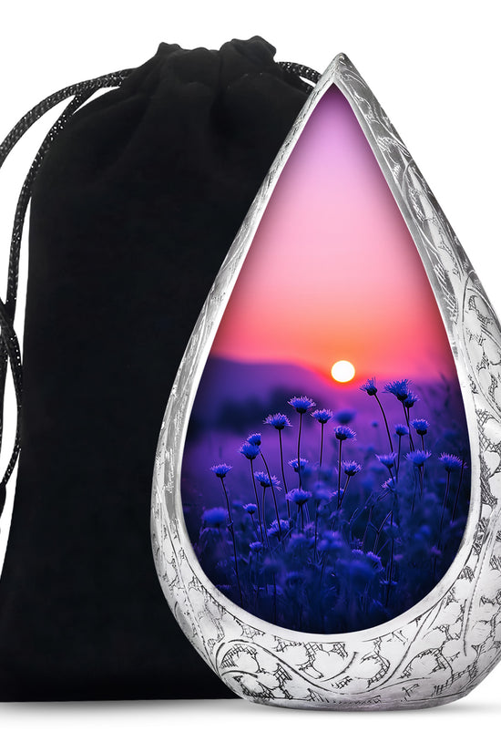 Blue Flower Sunset Scenic Urn - Beautiful Decor Urns For Mom Ashes