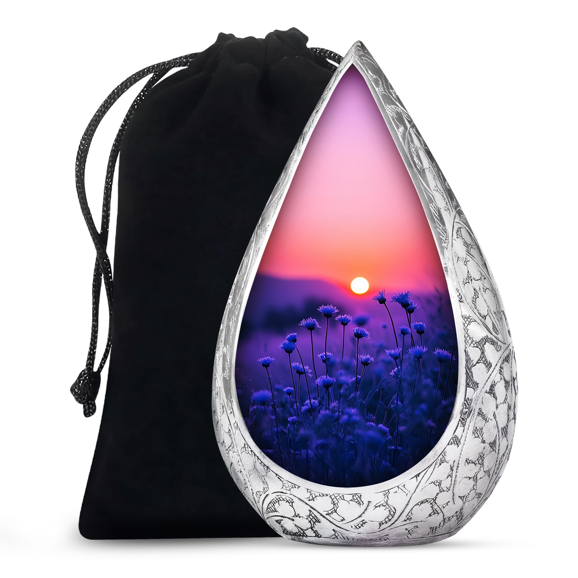 Blue Flower Sunset Scenic Urn - Beautiful Decor Urns For Mom Ashes