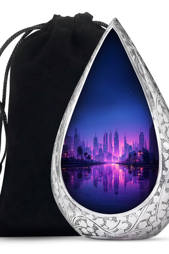 Elegant Blue Cityscape Urn - Unique Decorative Urns For Human Ashes