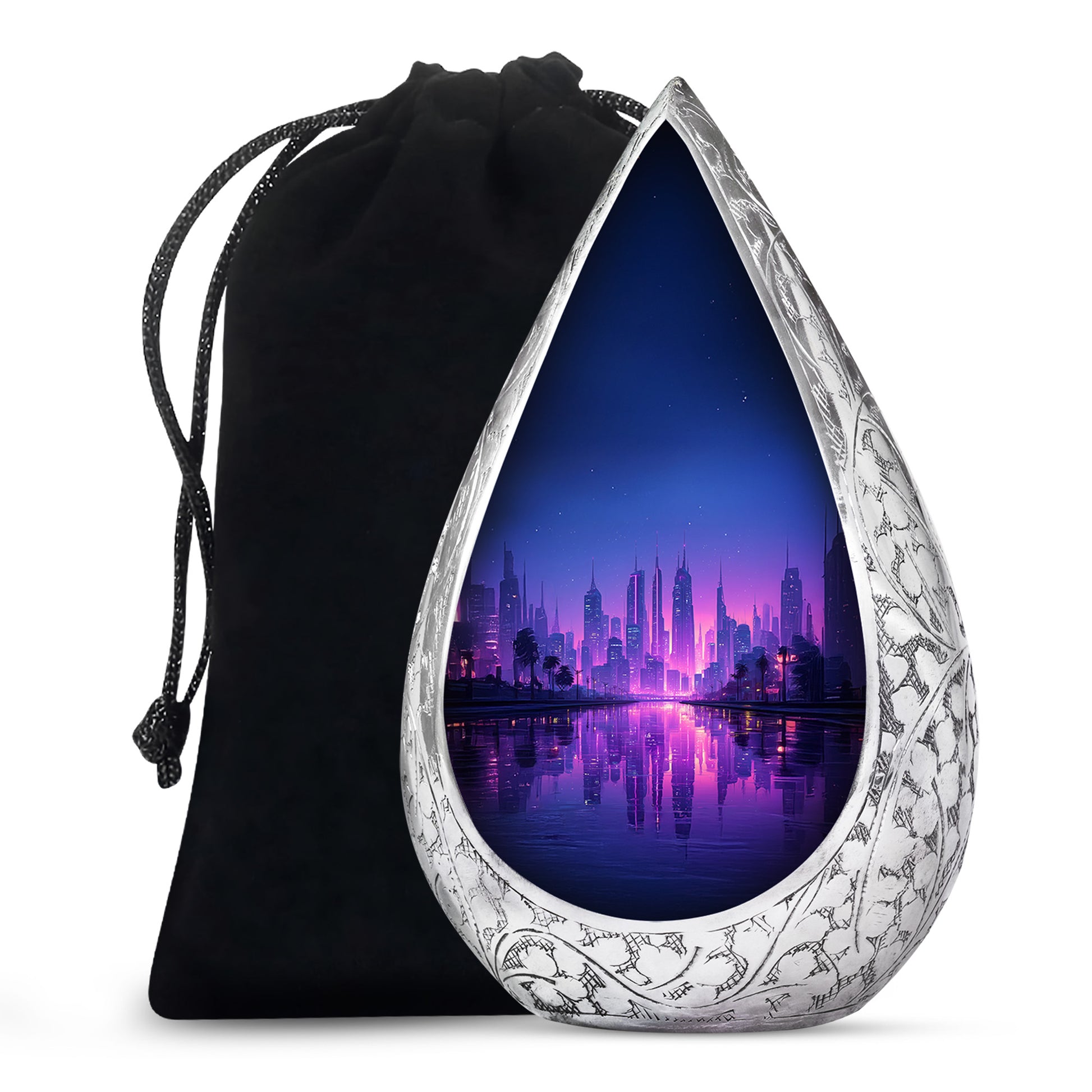 Elegant Blue Cityscape Urn - Unique Decorative Urns For Human Ashes