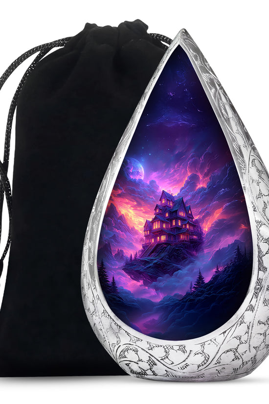 Fantasy Castle Cremation Urn – Blue Artistic Memorial Urn For Ashes