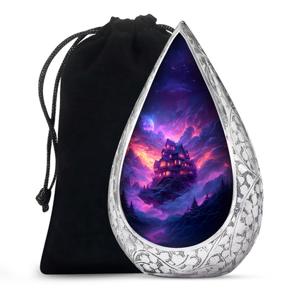 Fantasy Castle Cremation Urn – Blue Artistic Memorial Urn For Ashes