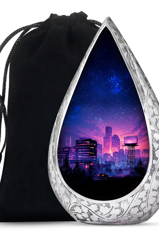 Night CityScape Scenic Urn - Unique Memorial Tribute Urns For Ashes