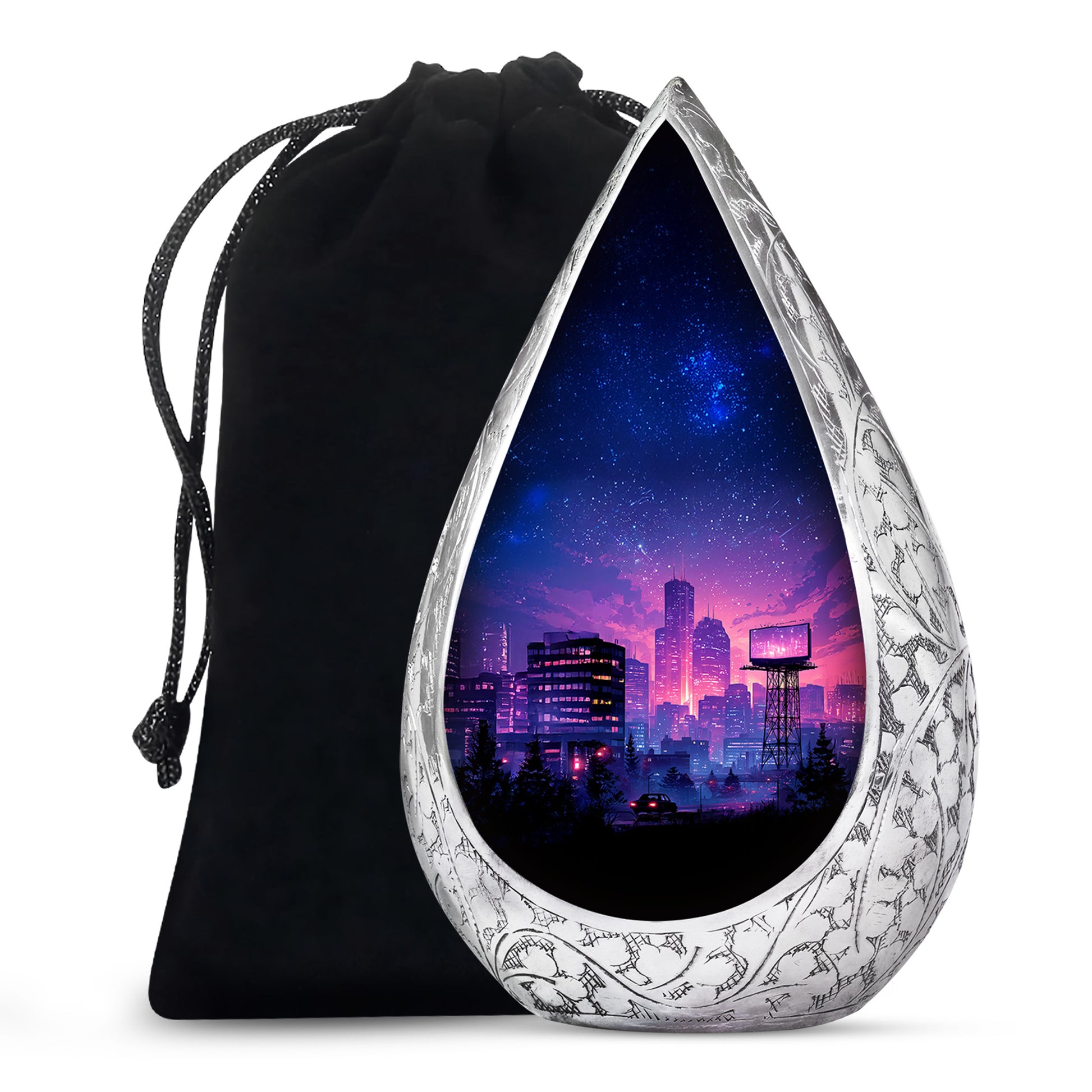 Night CityScape Scenic Urn - Unique Memorial Tribute Urns For Ashes