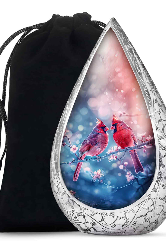 Cardinal Bird Pair Urn For Couples - Cherry Blossoms Memorial Urn