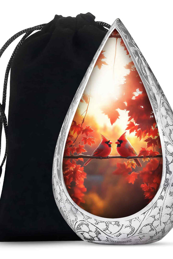 Orange Bird Urn For Men - Cardinal Birds Pair Urn For Memorial