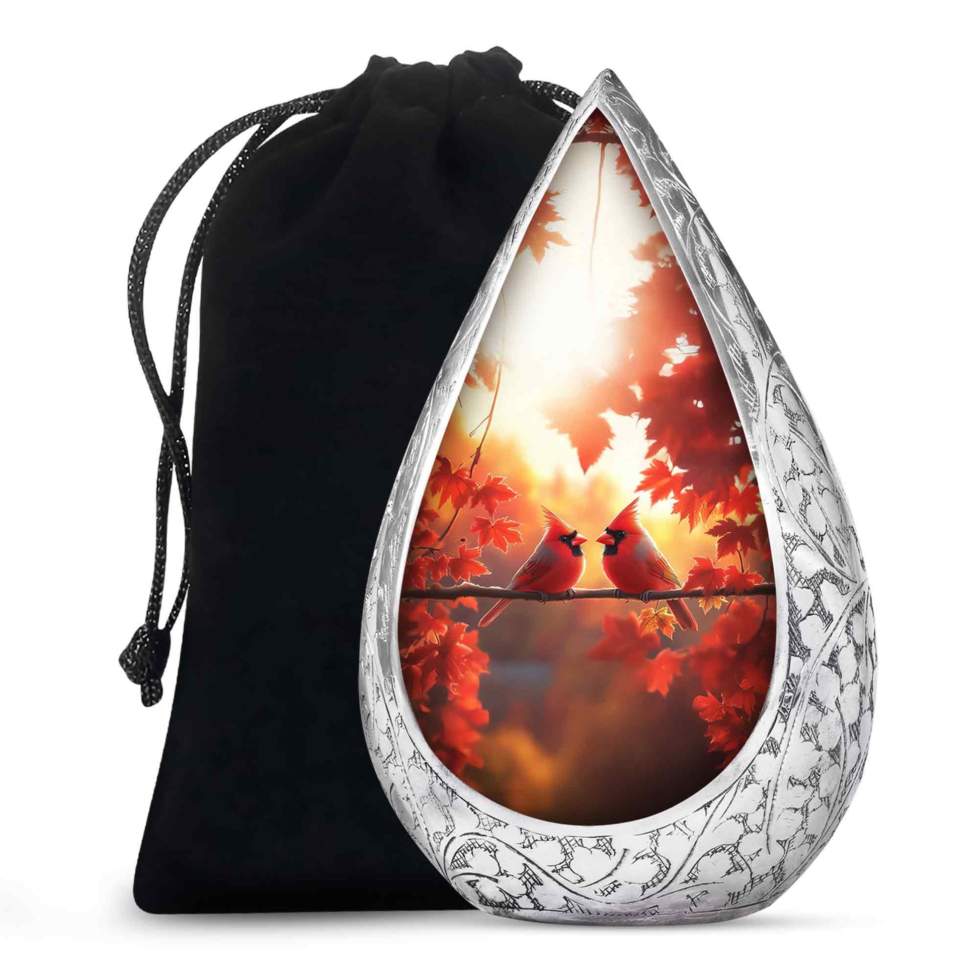 Orange Bird Urn For Men - Cardinal Birds Pair Urn For Memorial