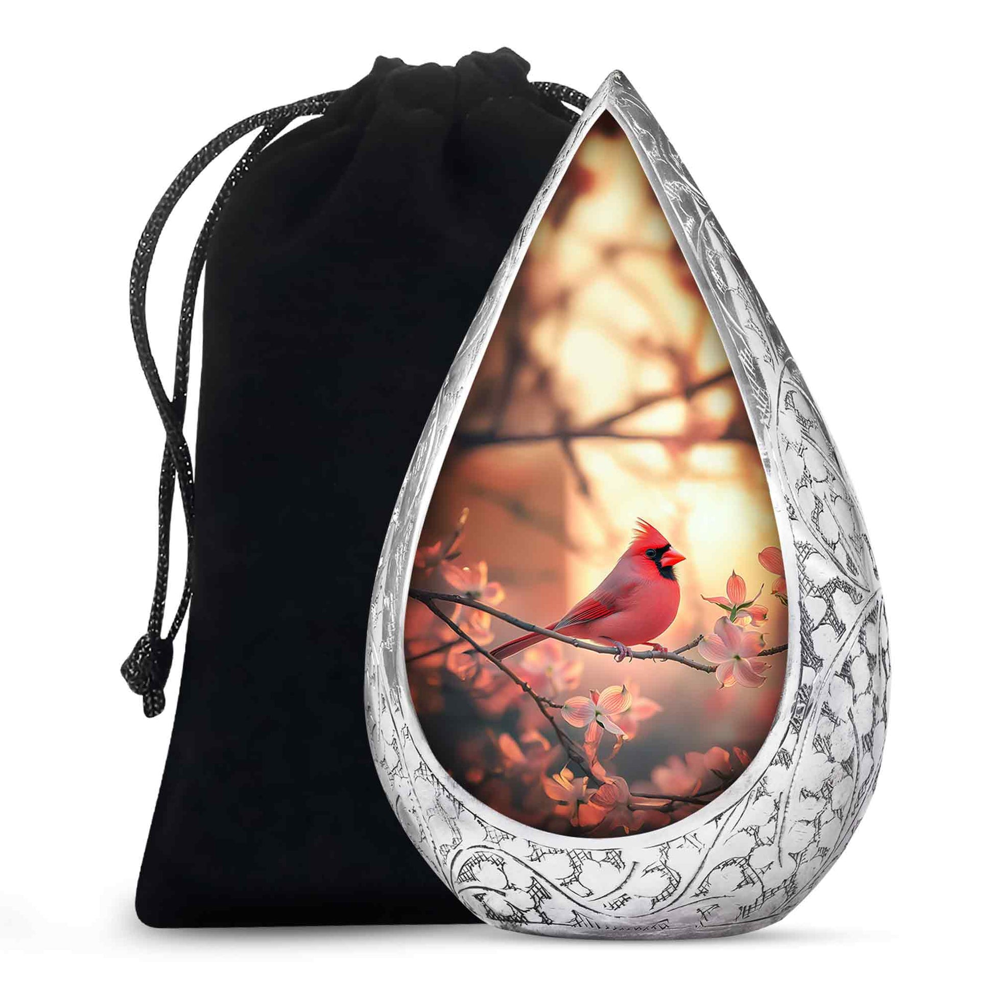 Cherry Blossoms Urn For Cremation Ashes - Cardinal Bird Urn For Sale