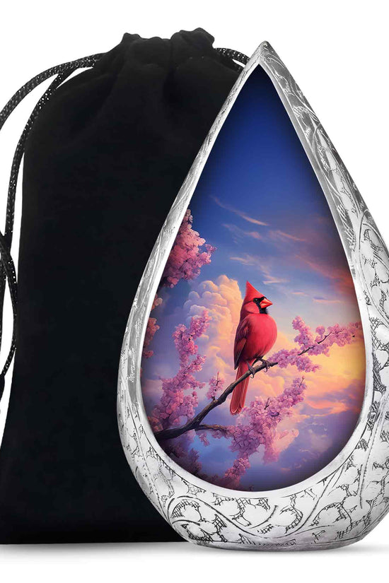 Cardinal Bird Urn For Mother - Pink Blossoms Cremation Urn For Ashes
