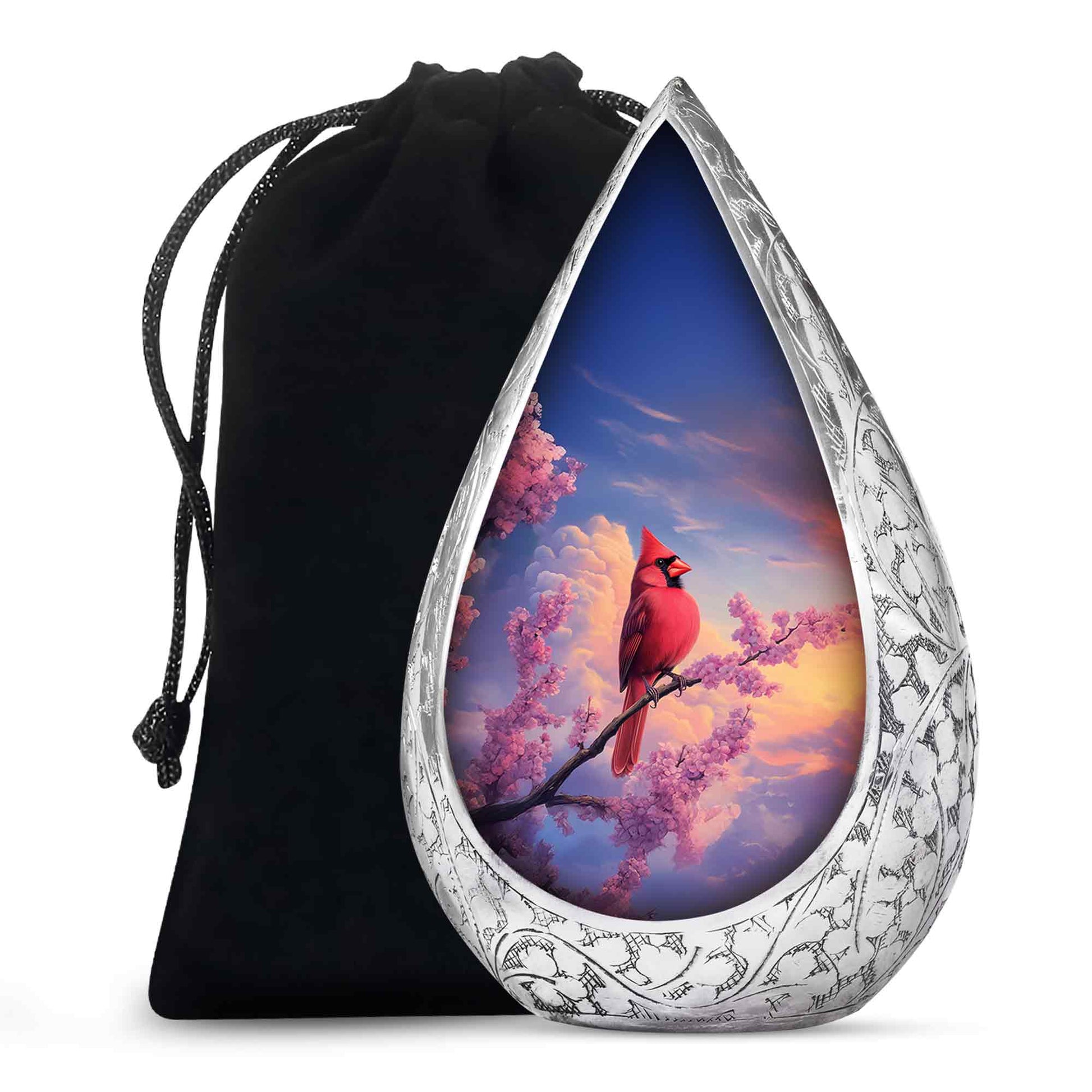 Cardinal Bird Urn For Mother - Pink Blossoms Cremation Urn For Ashes