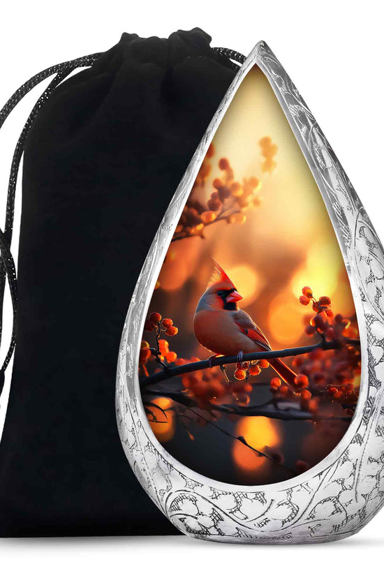 Orange Urn For Adult Human Ashes - Cardinal Bird Ashes Urn For Funeral