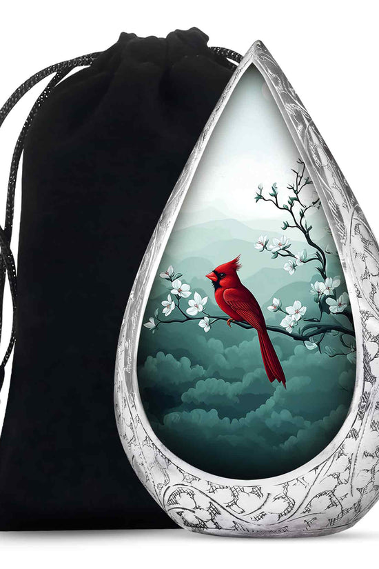 Cardinal Bird Memorial Urn - White Cherry Blossom Urn For Male & Female