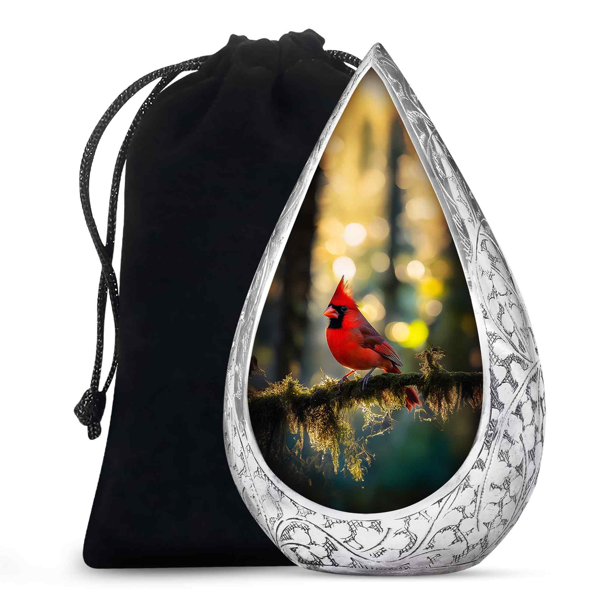 Cardinal Bird Forest Memorial Urn - Nature Funeral Urn For Human Ashes