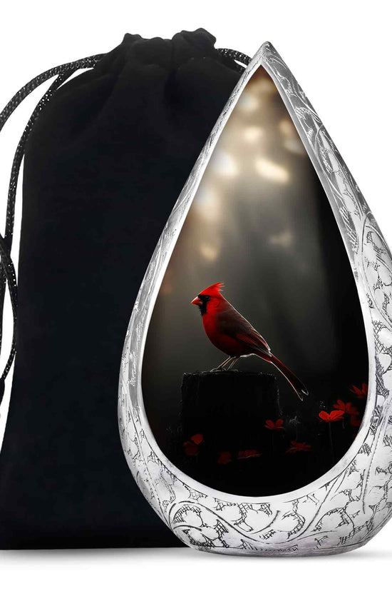 Cardinal Bird Black Cremation Urn - Modern Memorial Urn Adult