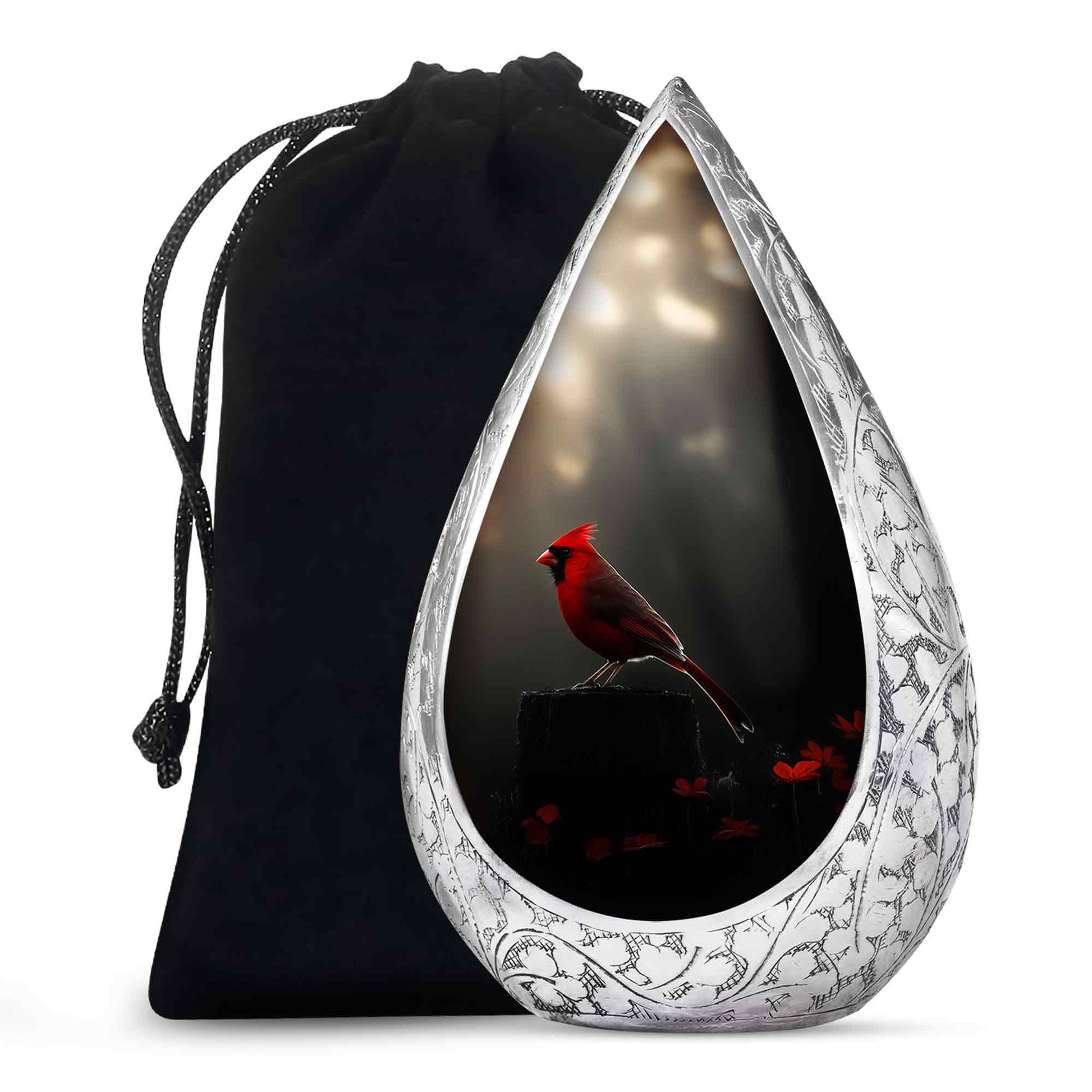 Cardinal Bird Black Cremation Urn - Modern Memorial Urn Adult