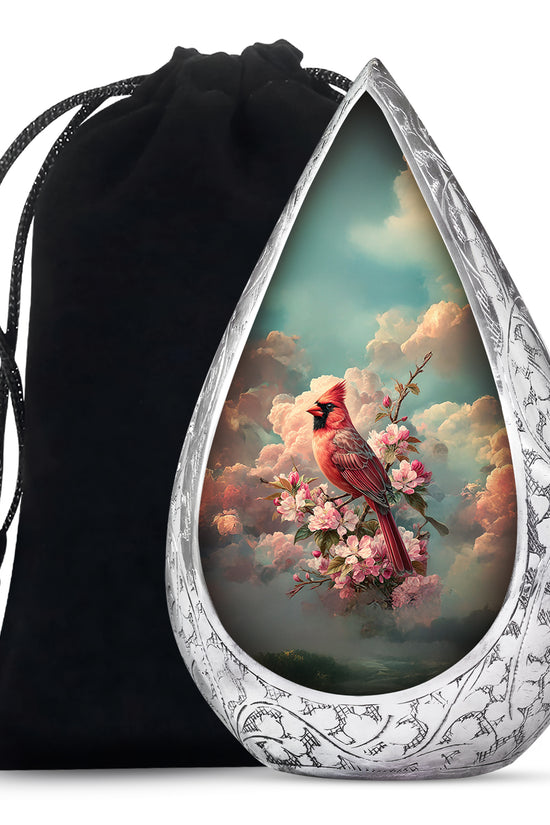 Red Cardinal Floral Cremation Urn - Blossom Memorial Urn For Mom