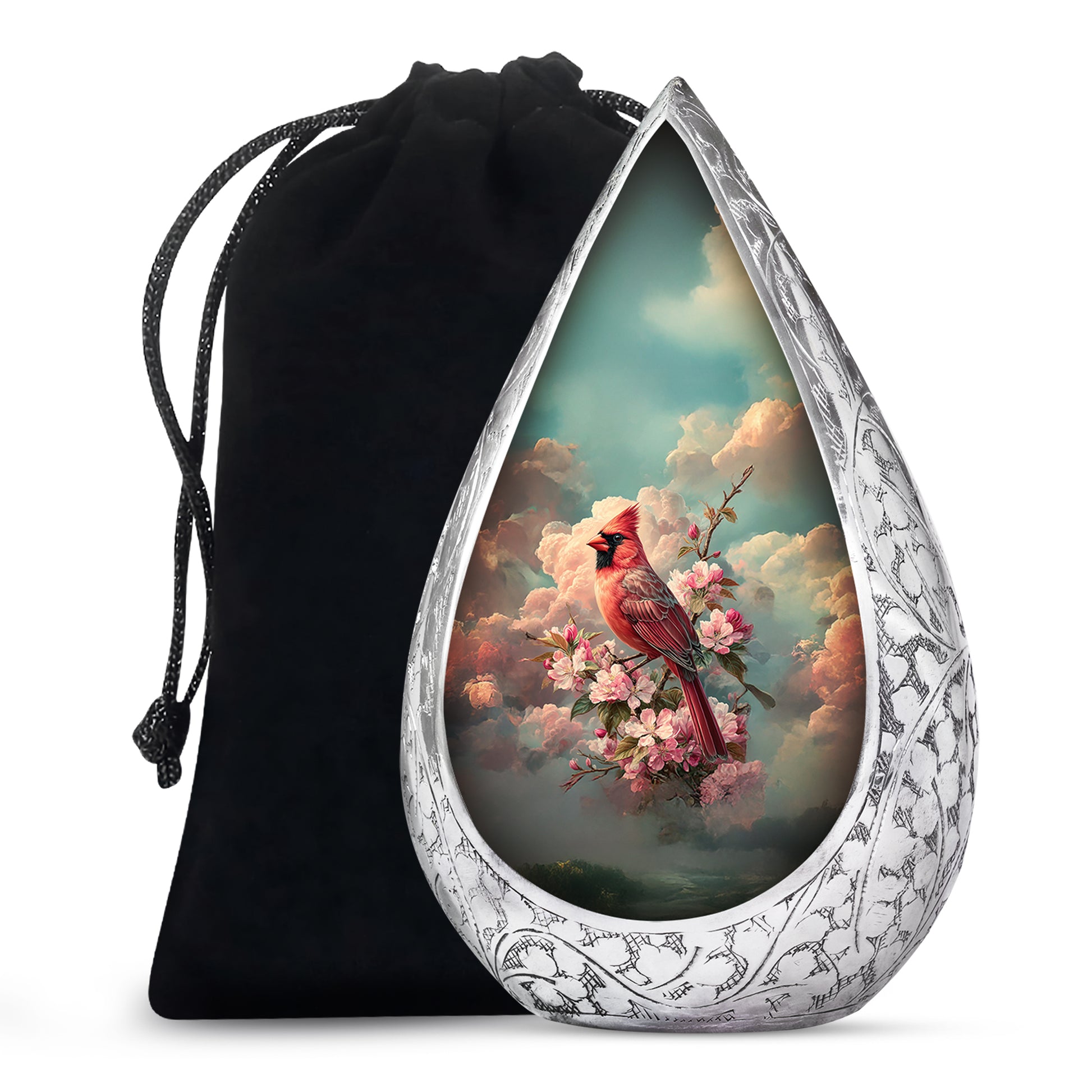 Red Cardinal Floral Cremation Urn - Blossom Memorial Urn For Mom