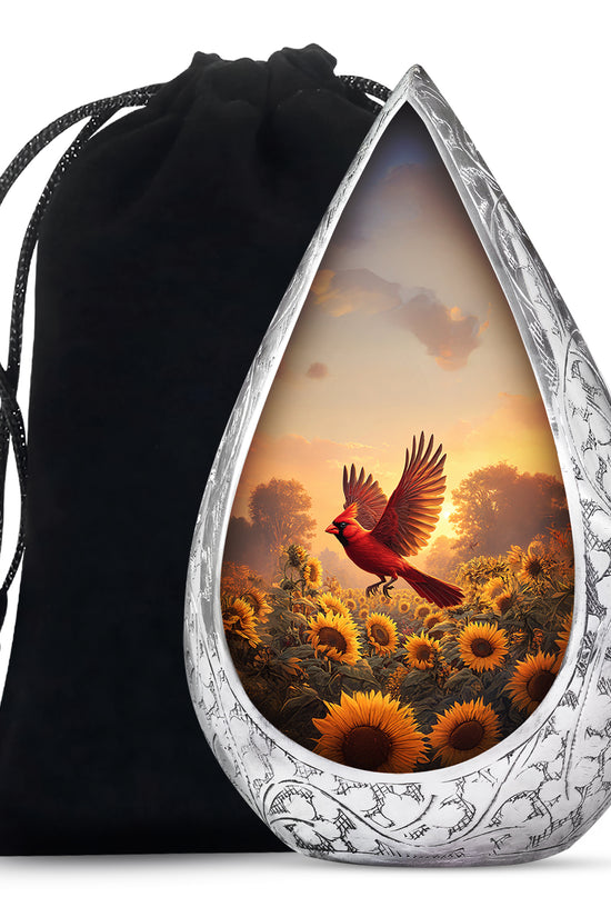 Cardinal Creamtion Urn - Golden Sunflower Cremation Urn For Ashes