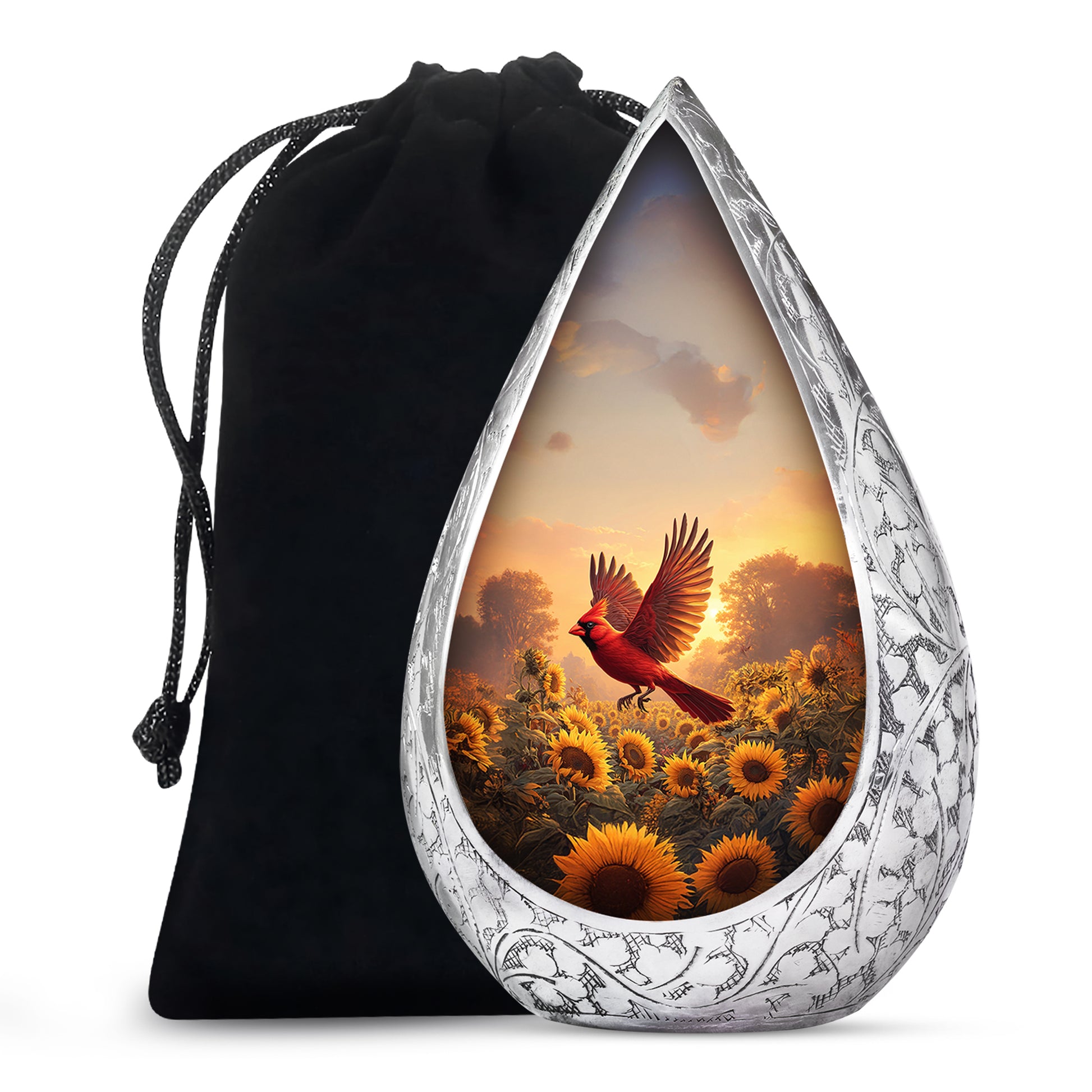 Cardinal Creamtion Urn - Golden Sunflower Cremation Urn For Ashes