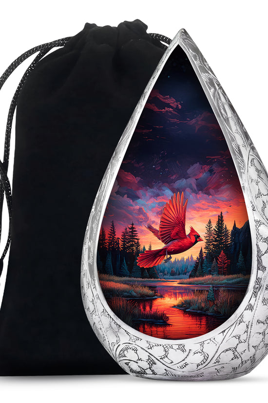 Artistic Cardinal Bird Cremation Urn - Forest Theme Memorial Urn For Human Ashes
