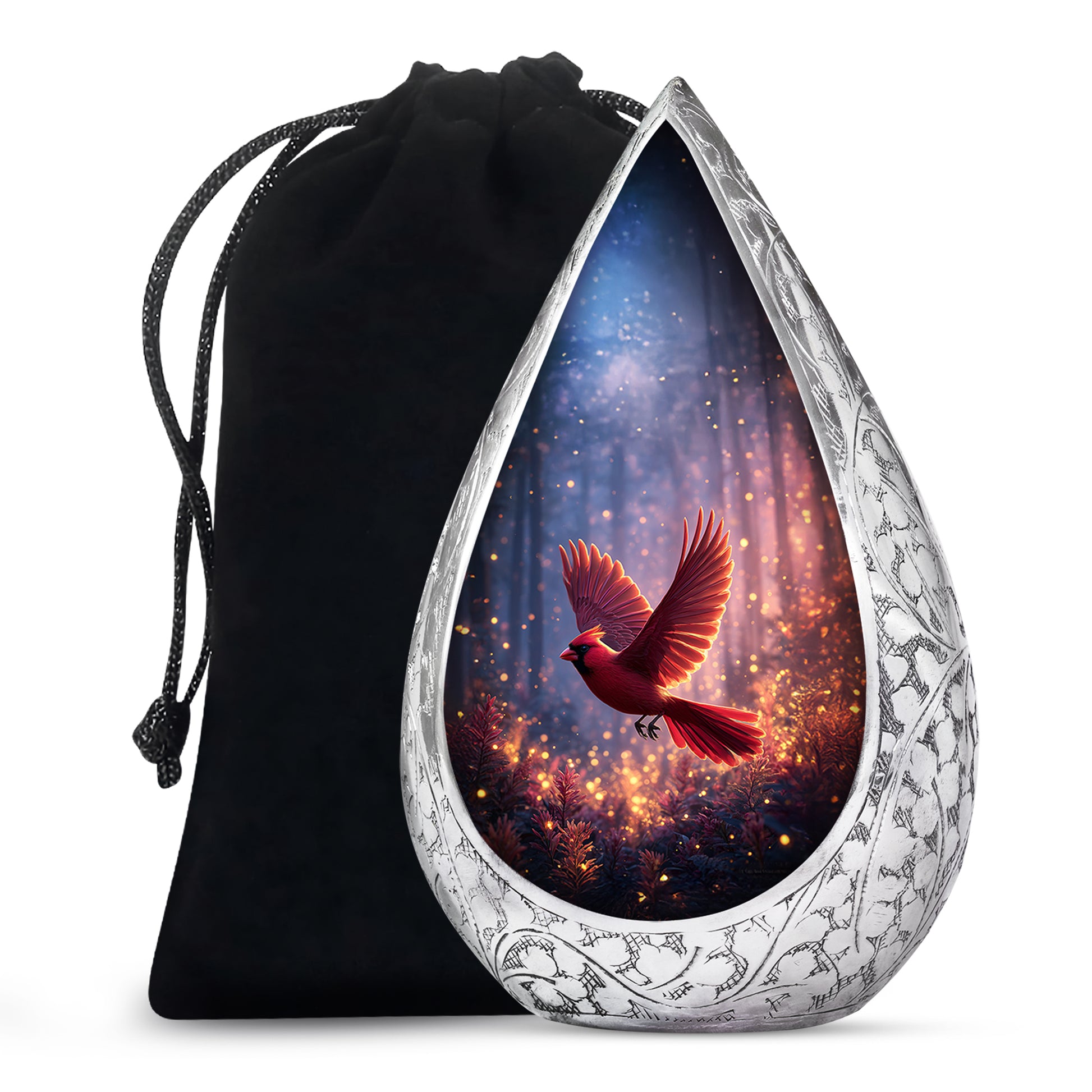 Flying Cardinal Bird Memorial Urn - Glowing Forest Crremation Urn For Adult Ashes