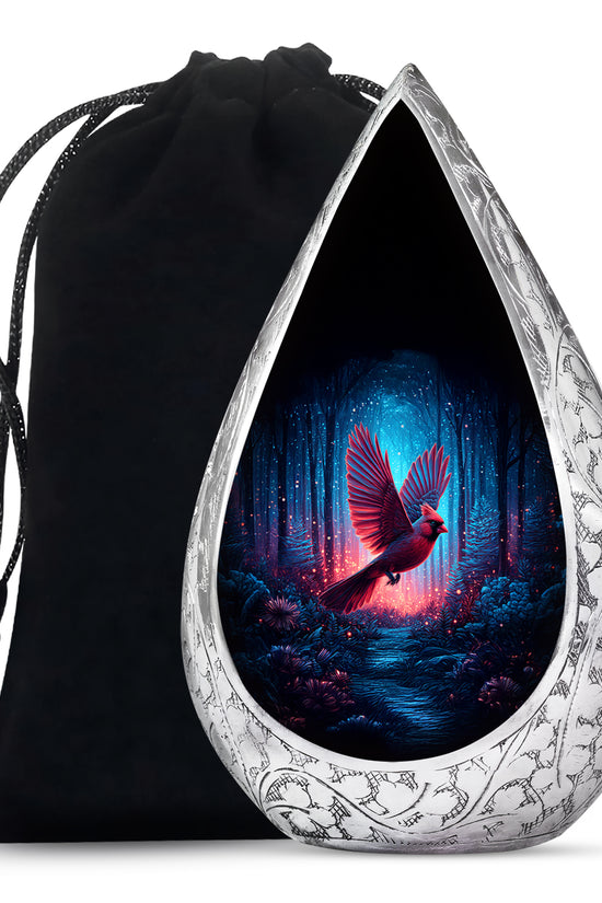 Forest Cardinal Bird Theme Funeral Urn - Black Large Aluminium Urn For Ashes