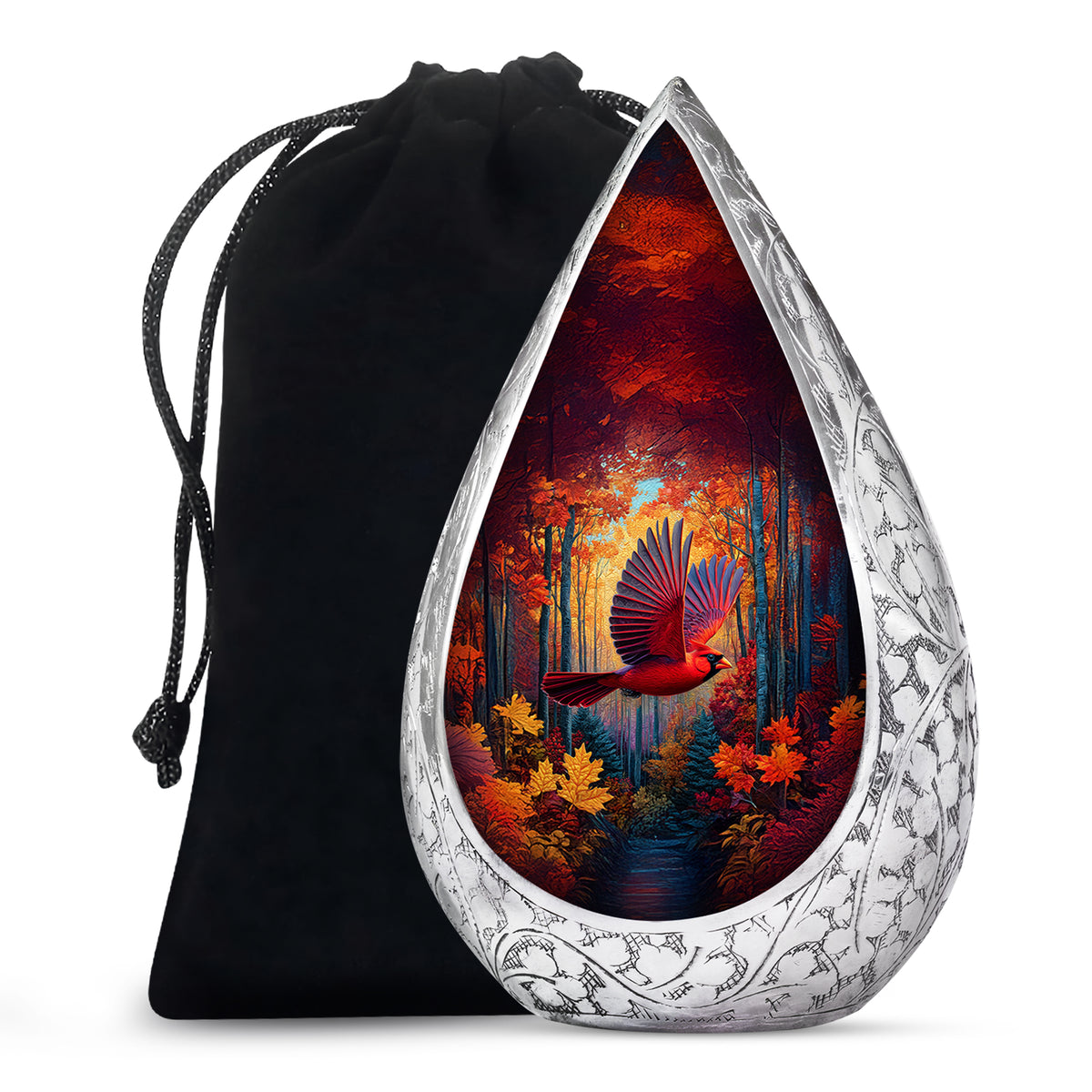 Red Cardinal Bird Funeral Urn - Autumn Theme Cremation Urn For Human Ashes