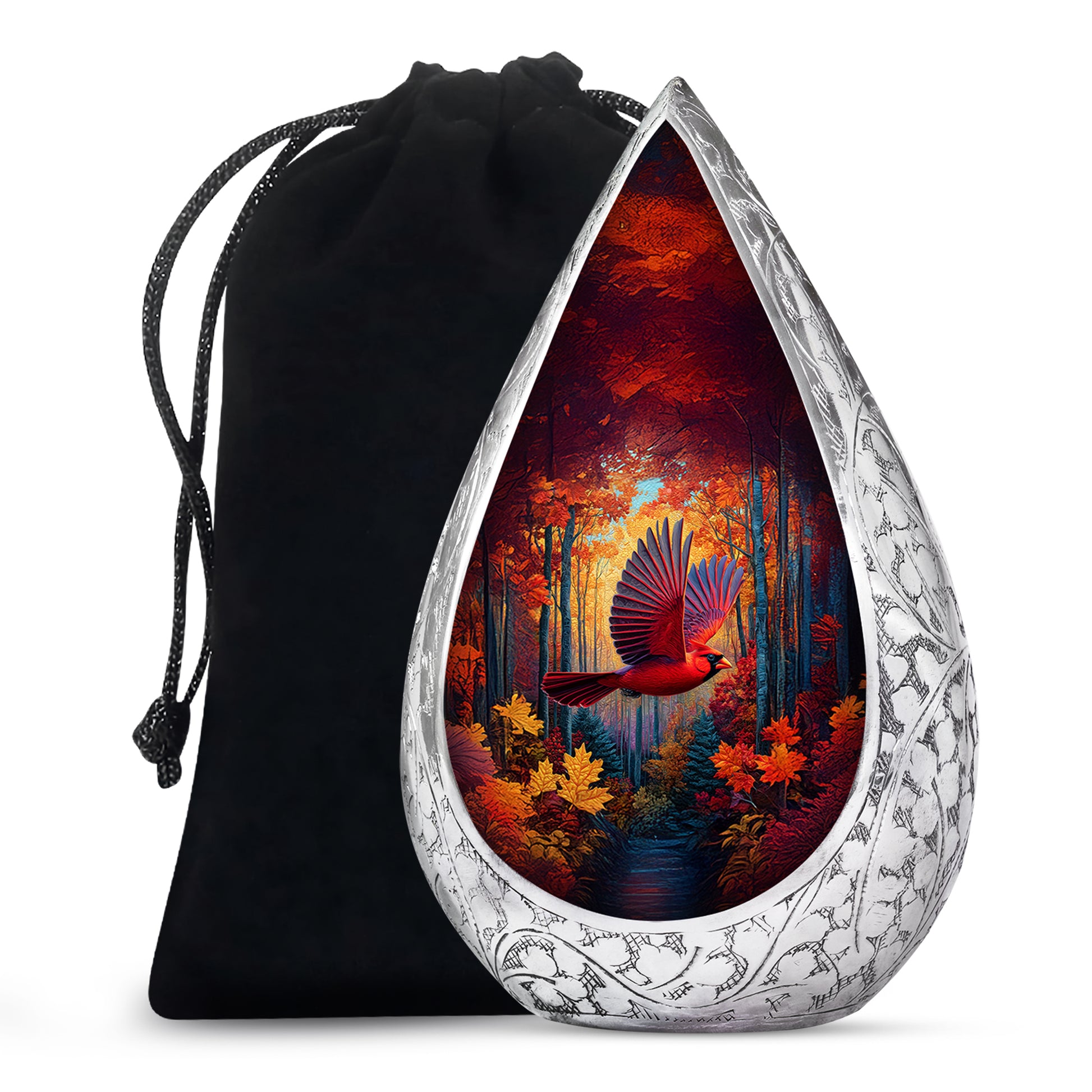 Red Cardinal Bird Funeral Urn - Autumn Theme Cremation Urn For Human Ashes