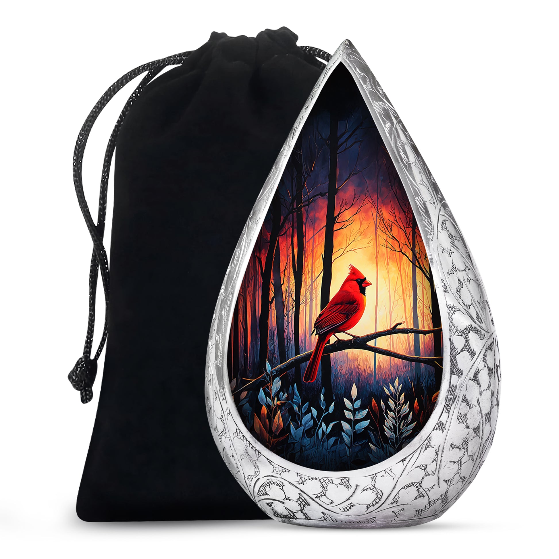 Red Cardinal Funeral Urn - Scenic Forest Cremation Urn For Adults Ashes