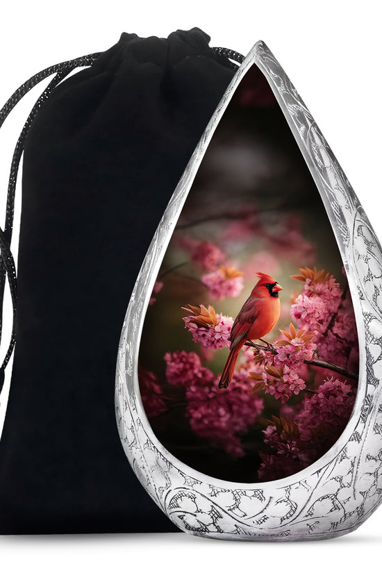 Pink Floral Cardinal Cremation Urn - Decorative Memorial Urn For Burial